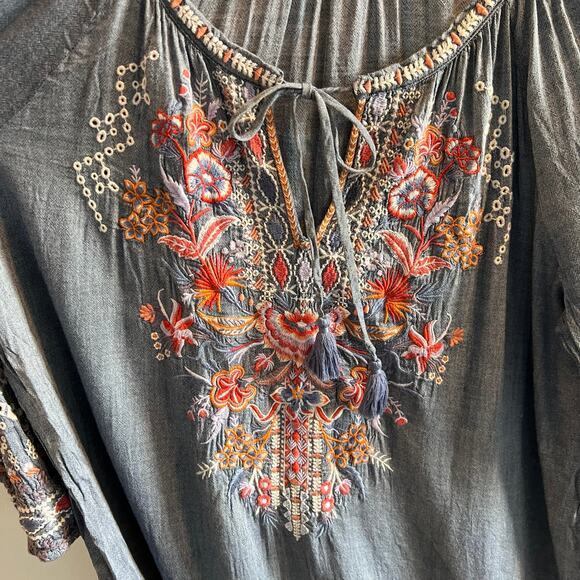 Johnny Was Workshop Ellington Chambray with Embroidery Peasant Dress Size S - Picture 7 of 14